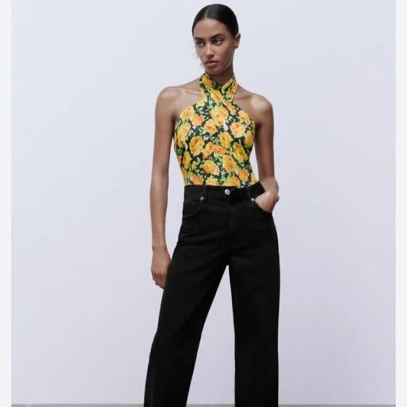 NWT Zara Twist Halter Neck Yellow Floral Bodysuit - Picture 4 of 5